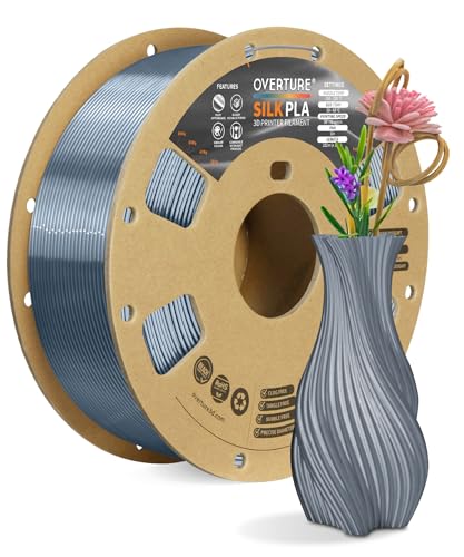 Image of OVERTURE Silk PLA Filament 1.75mm, Clog-Free Shiny, Metallic Shine 3D Printer Filament, 1kg Spool (2.2lbs), Ideal for Cosplay Jewelry & Home Decor (Silk Gray)