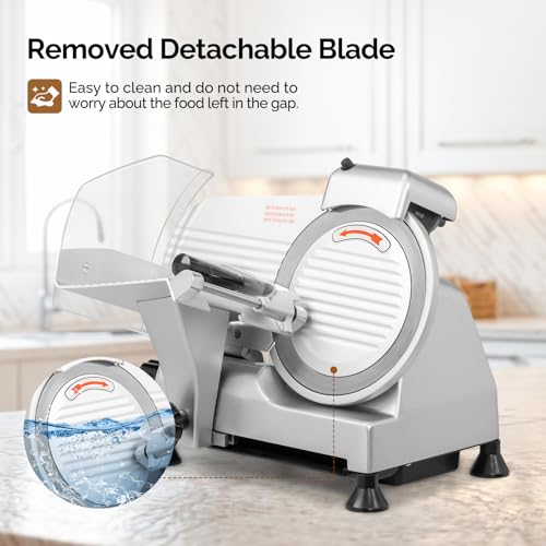 ROVSUN 10 inch Commercial Meat Slicer, 240W Electric Meat Slicer Machine, Frozen Meat Deli Cheese Food Slicer with Adjustable Thickness(0-12mm), Upgraded Carbon Steel Blade for Home and Commercial