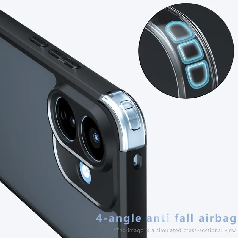 Image of Matte PC TPU Back Cover Case for Redmi Note 17 5G, Air Bag Corner Protection, Anti-Fingerprint, Never Turns Yellow, Micro Arc Edge, Camera Lens Guard, Black