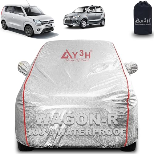 Image of 100% Waterproof Car Cover Compatible with Maruti Suzuki Wagon-R 2019 New | All Weather, Dust Proof, UV Protective with Mirror Pocket (Silver Magic)