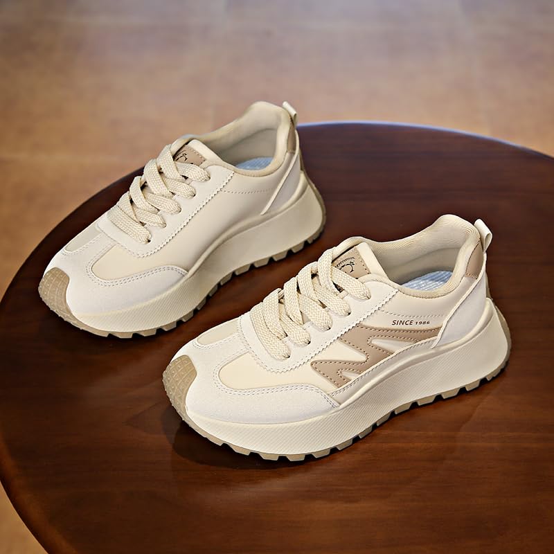 Women's Leather Thick-Soled Lightweight Non-Slip Casual Shoes Lace-Up Sneakers Suitable for Walking and Running3