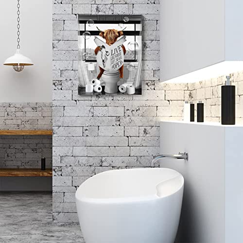 Blueyearn Bathroom Decor Wall Art Black And White Wall Decor Farm Highland Cow In The Toilet Wall Art Animal Canvas Prints Funny Highland Cow Modern Giclee Wall Decor Farmhouse Artwork 12X16 Inch #TOP4