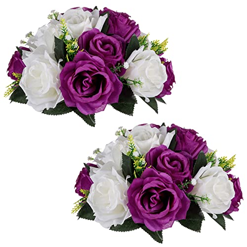 Image of NUPTIO Flower Balls Centerpieces for Tables: Purple & White Fake Roses