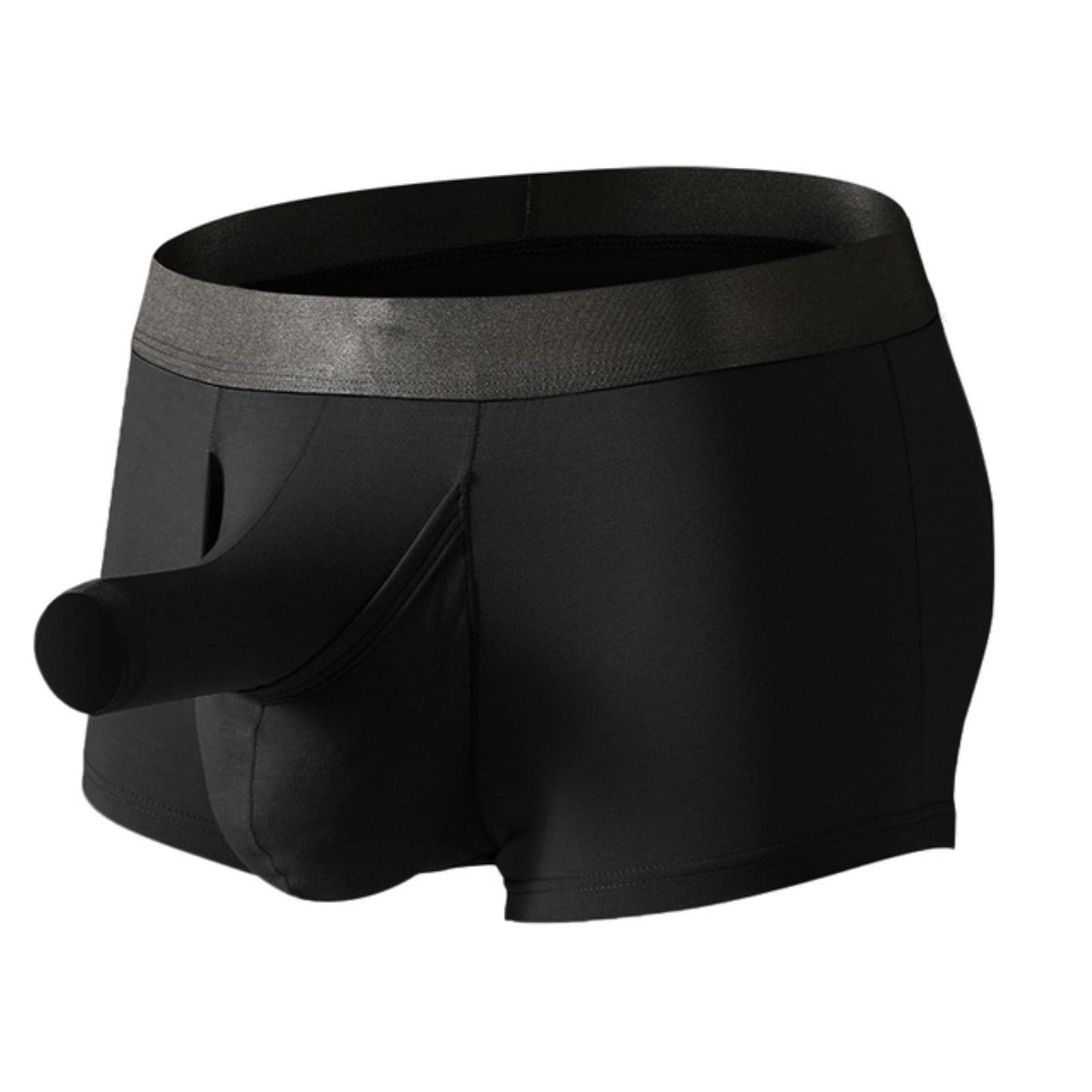 Piyax Men's Black Boxers Underwear Sexy Long Penis Pouch Boxershorts Underpants Elephant Bulge Panties