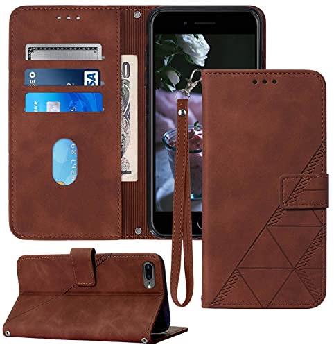 Wallet for iPhone 8 Plus Case,iPhone 7 Plus Case,iPhone 6/6S Plus Case,[Kickstand][Wrist Strap][Card Holder Slots] TPU Interior Protective PU Leather Folio Flip Cover Design 2022 (Brown)
