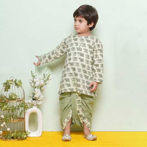 Image of AJ DEZINES Kids Ethnic Wear Pure Cotton Dhoti Kurta Set For Boys