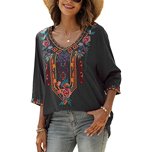 Grosy Bohemian Embroidered Tops for Women, Hippie Clothes, Mexican Peasant Blouses, Traditional Boho Clothing Tunic Shirts3