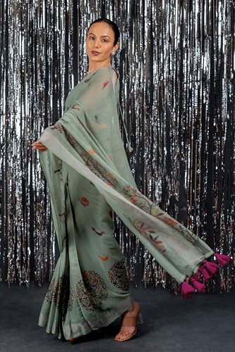 Image of MIRCHI FASHION Saree for Woman Cotton Blend Printed | Traditional Ethnic Sari for Ceremonial Use and Farewell with Blouse Piece