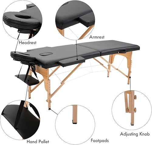 Miniatura 3 de Cama de masaje portátil, mesa de masaje de cuero de PVC, mesa de terapia de masaje con soportes de haya, cama de spa ajustable de 84 pulgadas, cama
