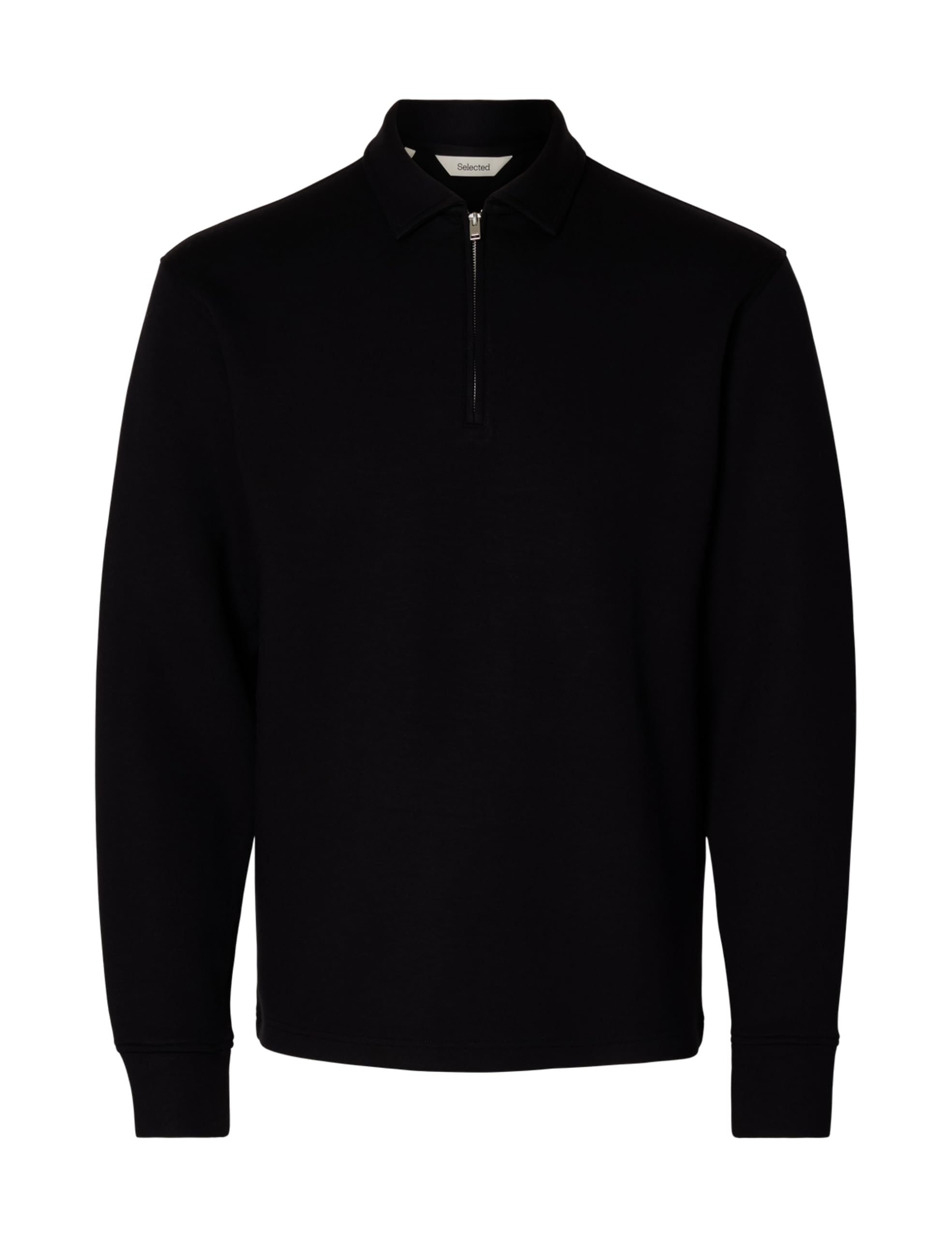 SELECTED MEN Slhemanuel Soft Polo Zip Sweat Noos, Black, L