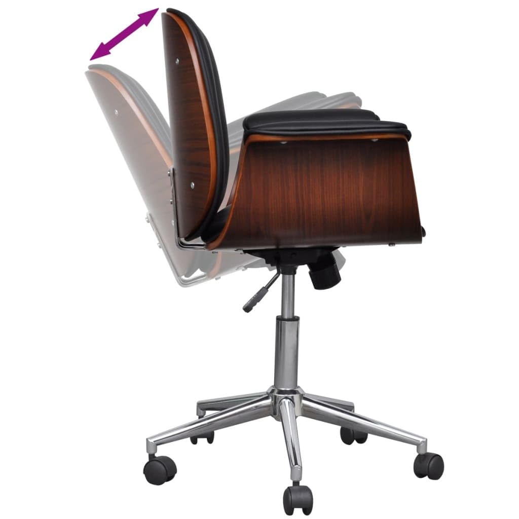 Reposabrazos giratorio de madera curvada y piel sintética, altura regulable con respaldo ergonómico, ruedas, mecanismo basculante para oficina, oficina en casa, estudio, cómoda silla de