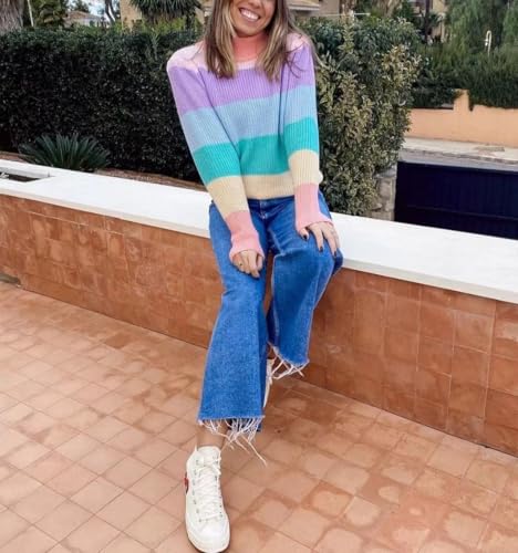 LOAIHA Striped Sweater for Women Turtleneck Sweater Striped Patchwork Casual Knitted Long Sleeve Color Block Fall Pullover2