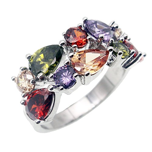 Silver Angel Multicolor Ring Cubic Zirconia Mother's Day Jewelry for Mom Her Band Ring for Women 6 7 8 9 102