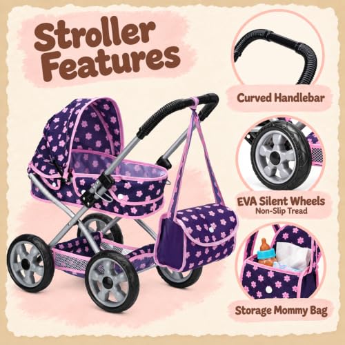 Baby Doll Stroller Set for Girls, 31 PCS Doll Accessories Pretend Play Toys - Image 4