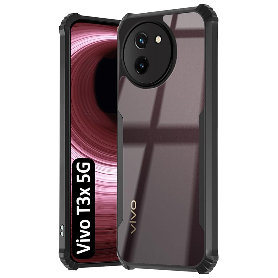 Fashionury Shockproof Back Case Cover for Vivo T3X 5G | Ultra Clear Soft Silicone Back Cover Case Raised Bumps for Camera & Screen Protection for Vivo T3X 5G (Black Bumper) (B0D2LBPJSV) Amazon Price History, Amazon Price Tracker