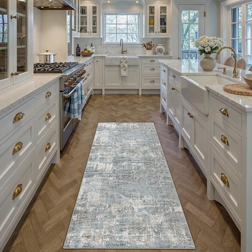 PureCozy Runner Rug 2x6 Beige Machine Washable Modern Abstract Hallway Carpet Non Slip Neutral Long Carpet Low Pile Soft Non Shedding Contemporary Rug for Bathroom Laundry Kitchen Bedroom 2'