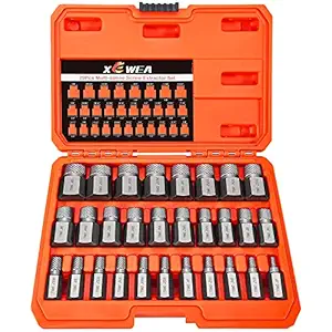 XEWEA Screw Extractor Set Hex Head Multi-Spline Easy Out Bolt Extractor Set, Chrome Molybdenum Alloy Steel Rounded Bolt Remover (29Pcs)