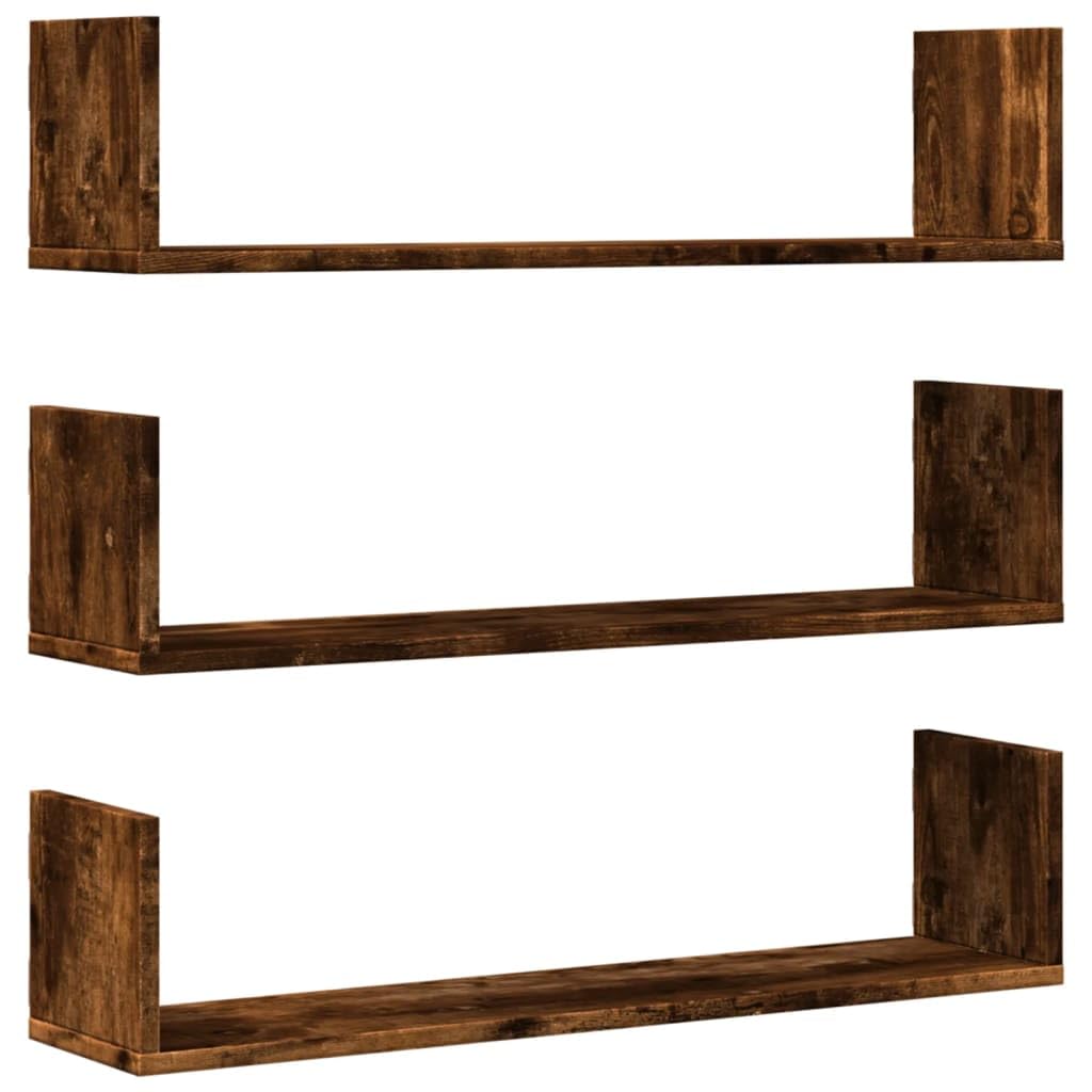Gecheer Mensole a Parete 3pz Rovere Fumo 80x18x18 cm in Truciolato,Mensola da Parete,Pensile Bagno,Mensola Galleggiante,Salvaspazio per Camera da Letto,Soggiorno,Mensole sospese,P853294