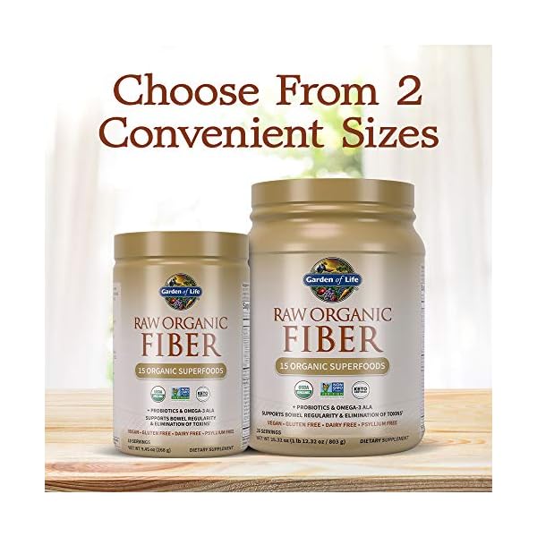 Garden-of-Life-Fiber-Supplement-Raw-Organic-Fiber-Powder-30-Servings-15-Organic-Superfoods-Probiotics-and-Omega-3-ALA-4g-Soluble-Fiber-5g-Insoluble-Fiber-for-Regularity-Psyllium-Free-Fiber Garden Of Life Raw Organic Superfood Fiber for Constipation Relief, 1.77oz (803g) Powder