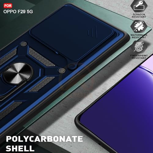 Image of Armor Bumper Back Cover Case for Oppo F29 5G Rotating Camera Cover, Ring Holder & Kickstand | Heavy Duty & 360 Degree Protection Oppo F29 5G Back Cover (Blue)