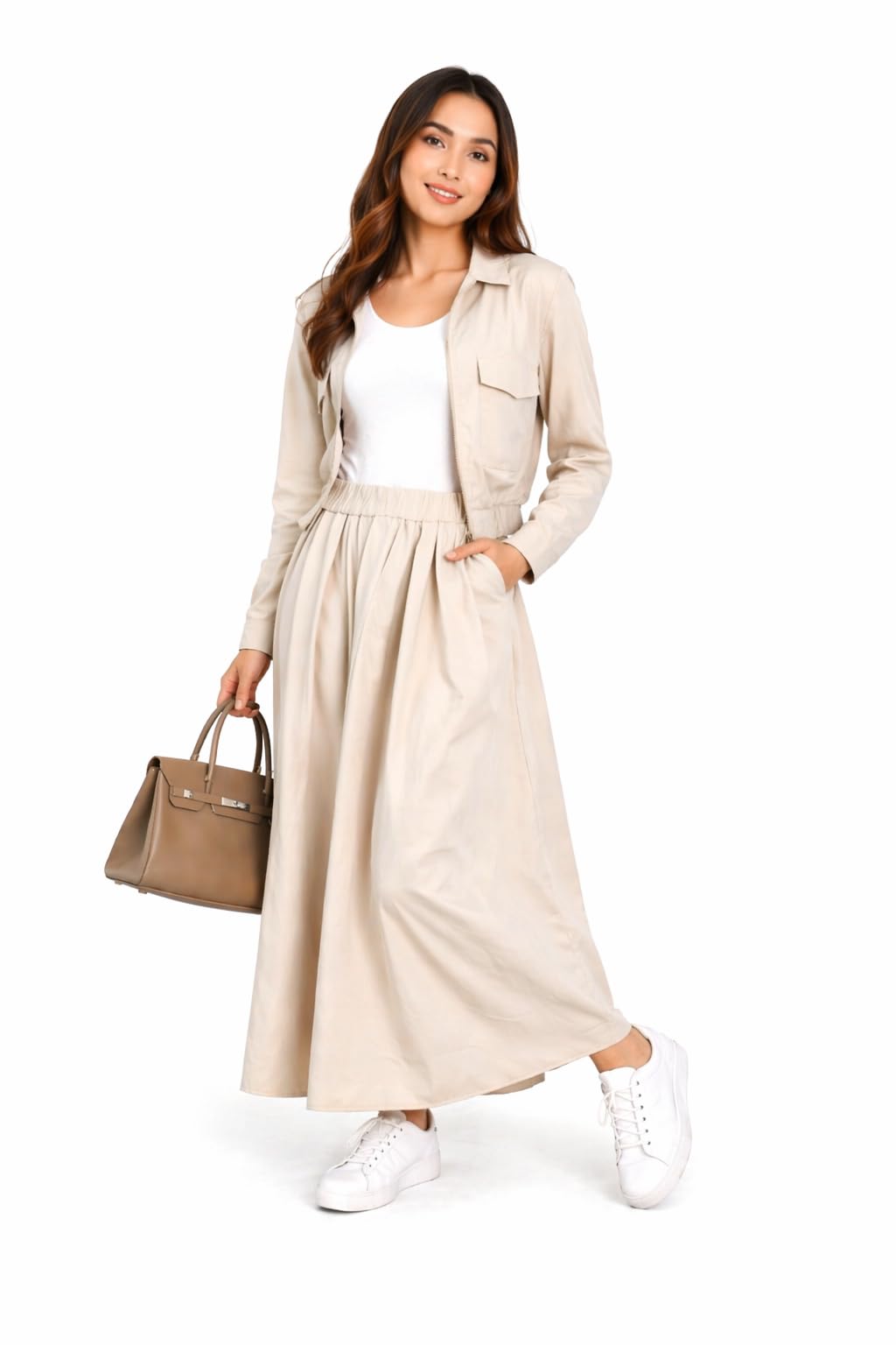 Ensemble 2 pièces Femme - Veste Crop zippée + Jupe Longue - Style Modest Fashion Hijab Chic