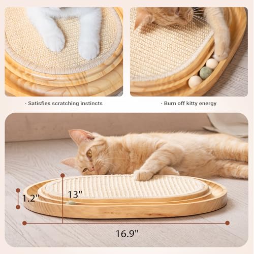 CHEERHOME PETS Sisal Cat Scratcher Toy with Ball Track Wooden Interactive Cat Toy for Indoor Cats Scratch Pad, Physical Exercise for Kitty and Medium Cat - Image 4