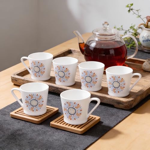 Image of U.P.C. Ceramic Tea Cups Set of 6| Microwave & Dishwasher Safe Cup Set of 6 for Tea & Coffee | Premium Coffee Mugs Set of 6 | Stylish Cups for Home & Office with Bone-Ash Free-150ml.