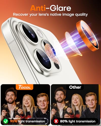Image of TOCOL for iPhone 15 Pro Max Camera Lens Protector /iPhone 15 Pro Camera Lens Protector Tempered Glass HD Individual Scratch Resistant Cover Accessories Case Friendly 2 Pack(Orange)