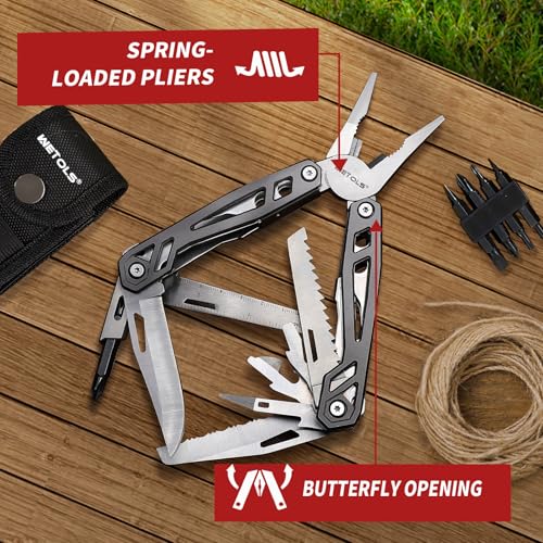 Christmas Gifts for Men Him Dad, WETOLS 21-in-1 Multitools with Pocket Knife, Stainless Steel Self-locking Pliers with 8 Screwdriver Bits, Multi Tool Survival Gear, EDC Knife with Pouch for Outdoor