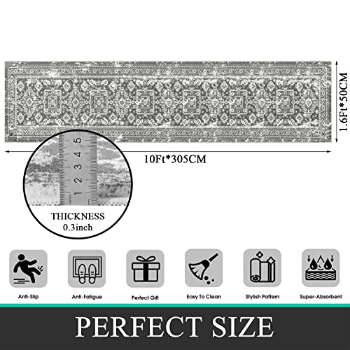 Pauwer Hallway Runner Rug 10Ft, Non-Slip Non-Shedding Runner, Traditional Vintage Carpet Runner, Faux Wool Soft Fuzzy Rug, Washable Low-Pile Floor Carpet For Kitchen Living Bathroom (Grey,1.7X10Ft) #TOP6