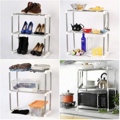Image of DecorTwist Stainless Steel Microwave Oven Storage Rack for Kitchen | Universal Countertop Organizer | Heavy-Duty Rust Resistant Rack for Microwave, Oven & Appliances