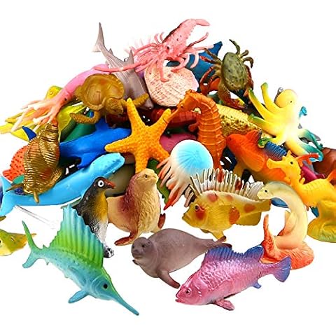 Funcorn Toys Ocean Sea Animal, 52 Pack Assorted Mini Vinyl Plastic Animal Toy Set, Realistic Under The Sea Life Figure Bath Toy for Child Educational Party Cake Cupcake Topper,Valentines Day Gift Cover