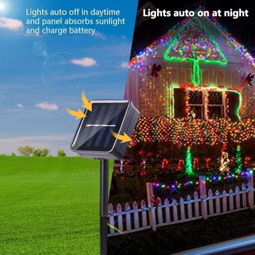 Geemoo 2 Pezzi Luci Esterno Solare 15M 150 LED, Catena Luminosa di Filo di Rame, Luci Stringa Energia Solare, 8 Modalità, Luci Natale Decorative per Giardino Natalizie Albero (Colorate)