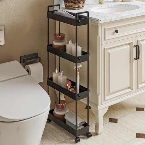 Rollwagen Küchenwagen Schmal Aufbewahrungswagen 4 Stöckiger Nischenwagen Servierwagen...