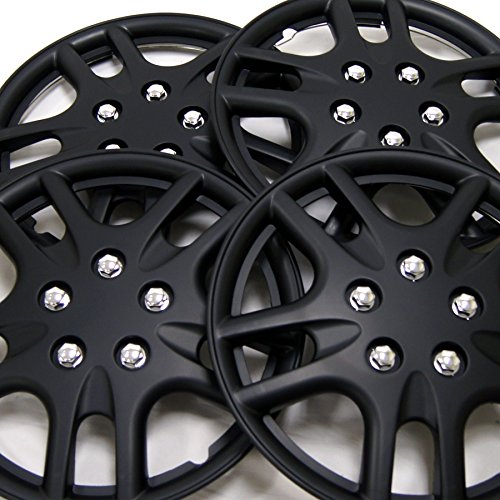 Image of WC3-15-3523-B - Pack of 4 Hubcaps - 15-Inches | Black | Style 523 Style Snap-On (Pop-On) Type Matte Black Wheel Covers Hub-caps