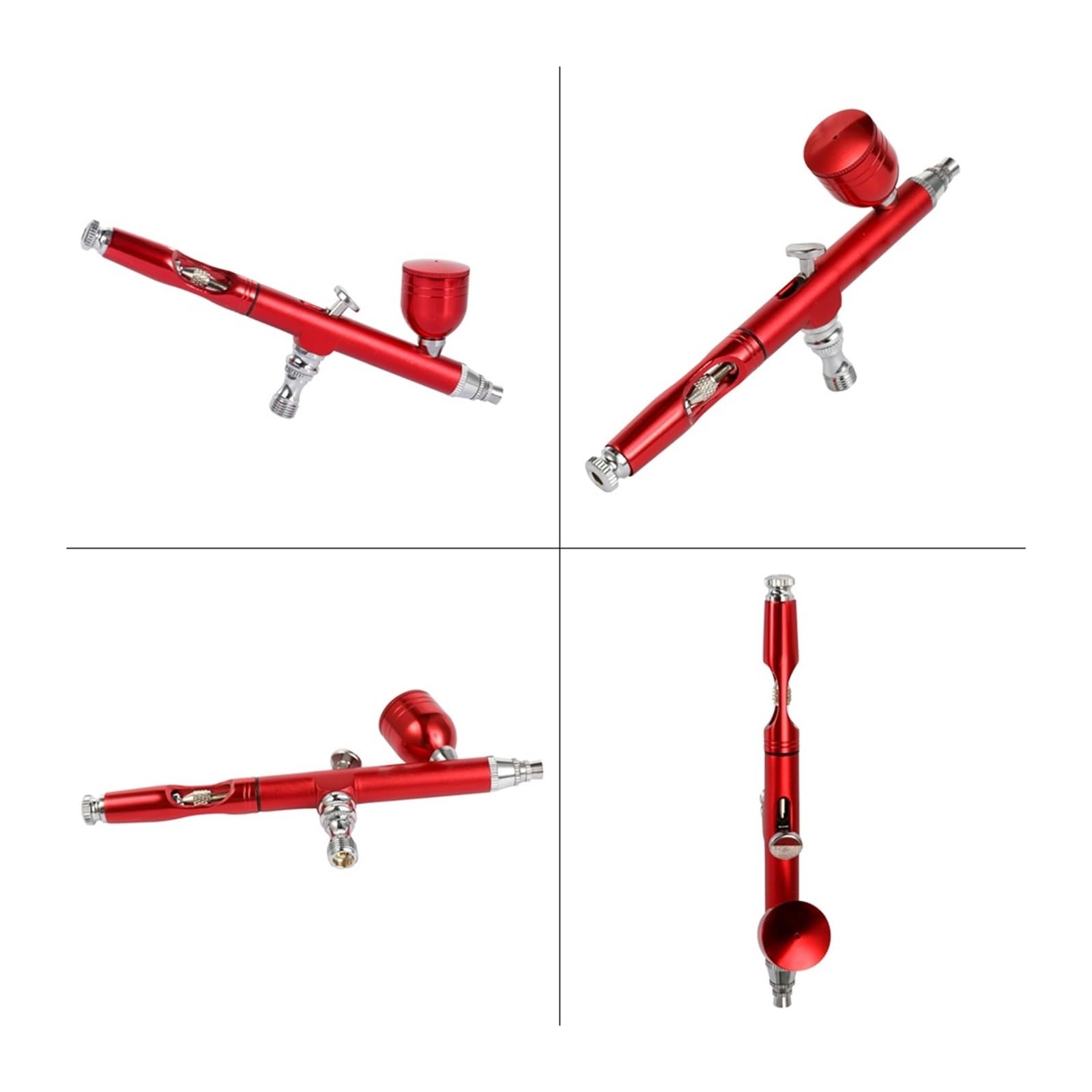 Pistolet lakierniczy， Aerograf Podwójne działanie Podajnik 0,3 mm Dysza Pistolet Natryskowy Czerwony/Złoty Pędzle Do Dekorowania Ciasta Do Manicure Paznokci Z Kluczem Słomkowym(NT 133R)