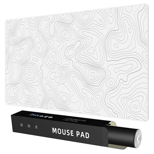 Grand tapis de souris Rinaze avec topographie blanche XXL pour clavier de bureau