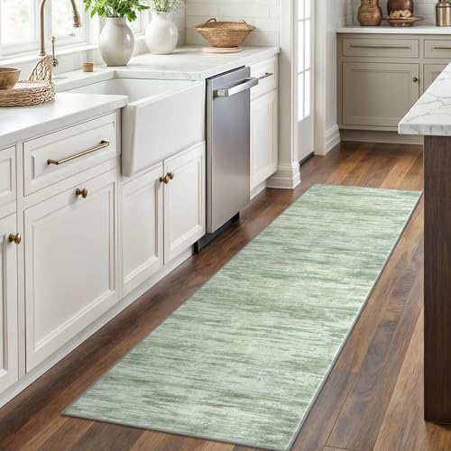 2x6 Sage Green Modern Abstract Runner Rug for Hallways, Super Soft Hallway Decor Kitchen Rugs with Non-Slip, Non-Shedding Washable Rug for Entryway Bedroom Indoor