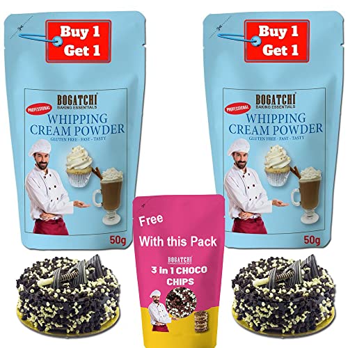 Image of BOGATCHI Whipping cream for cake, Whipping Cream Powder, Whipped Cream, Premium Whipping cream Powder, Rich Whipping cream|FREE One Extra Whipping Cream Powder(50g)+ Mixed Choco Chips (25g)