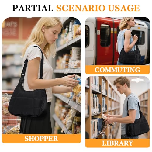 Rancco Puffer Crescent Shoulder Bag for Women, Nylon Quilted Tote Bags with Adjustable Shoulder Straps, Lightweight Carryall Shoulder Bag, Large Capacity Hobo Purse, Crossbody Bag for Shopping & Work4