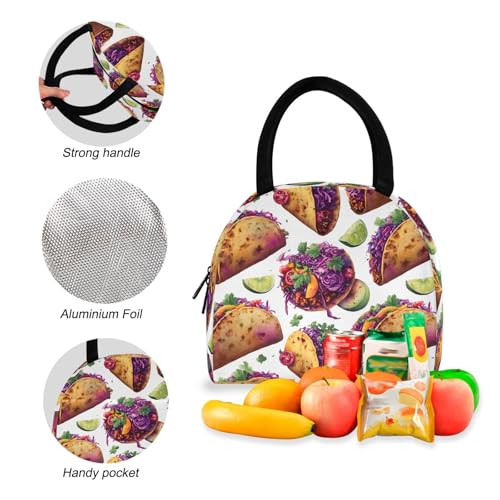 Anime Taco Print Backpack Set with Lunch Bag, Large Capacity Travel Backpacks and Lunch Box Insulated for Commute Hiking Picnic4