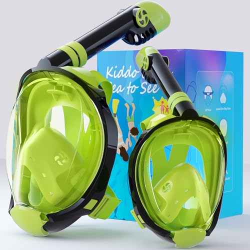 Greatever G2 Adults Kids Full Face Snorkel Mask 2 Pcs,Snorkeling Gear with Latest Dry Top System,Foldable 180 Degree Panoramic View,Safe Breathing,Anti-Leak&Anti-Fog Snorkeling Mask with Camera Mount