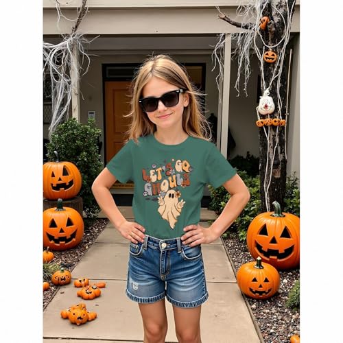 Girls Halloween T-Shirt Lets Go Ghouls Ghost Shirts Spooky Season Kids Graphic Tee Short Sleeve Tops 5-10 Years3