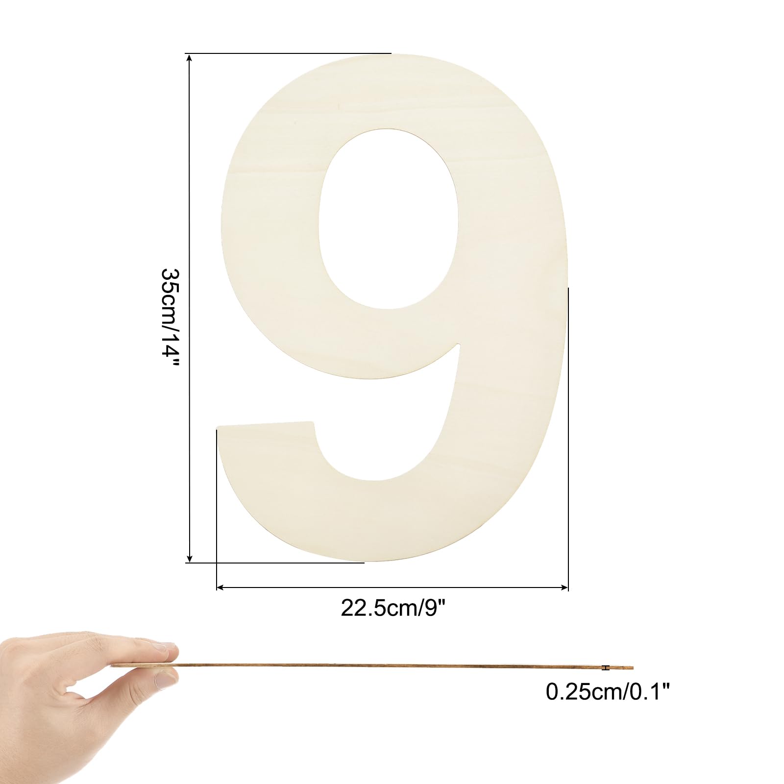 QUARKZMAN 14 Pollici Numero in Legno, Segno Numero Legno Non Finite Vuoto per Artigianato Progetti Fai Da Te Compleanni Feste Decorazioni Nuziali Decorazioni Murali(Numero 9)