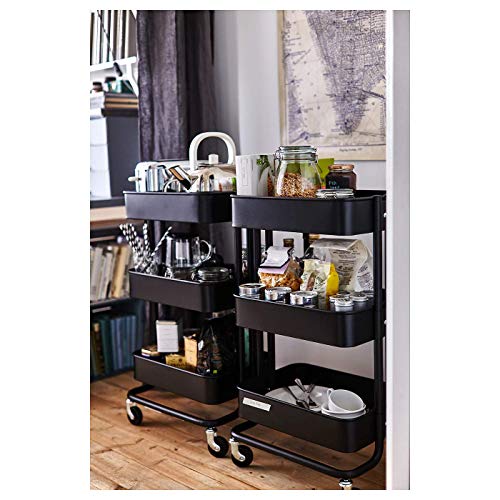 Image of KRISHYAM 3-Tier Mesh Utility Cart with Lockable Wheels, Rolling Metal Storage Organizer, Carbon Steel Kitchen Trolley for Fruits, Vegetables, Bathroom & Home (3-Layer Square with Handle)