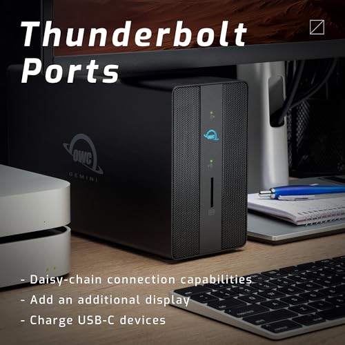 Image of 8.0TB OWC Gemini Thunderbolt (USB-C) Dock and Dual-Drive HDD RAID External Storage Solution, External Drive with 2 x Thunderbolt Ports (USB-C), 2 x USB 3.2 Gen 2 Ports, 2.5Gigabit Ethernet Port, HDMI