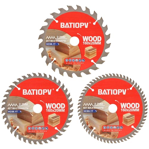 BATIOPV Kreissägeblatt 160 x 20 mm(24/40/60 Zähne) 3-teilig (für Holz, Spanplatten, Sperrholz, Hartholz, usw.) Sägeblatt 160x20 Kompatibel mit Dewalt Makita Bosch einhell, Holzschnitte