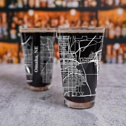 Blue Ridge Mountain Omaha Pint Glass 16oz with Omaha Map
