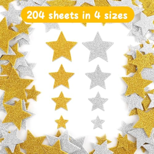 Gold and Silver Glitter Star Foam Stickers,200PCS Foam Star Stickers,Gold & Silver Glitter Stars,Star Stickers,Gold Star Stickers,Star Foam Stickers,Star Stickers for Reward Chart,Gold Stickers - Image 3