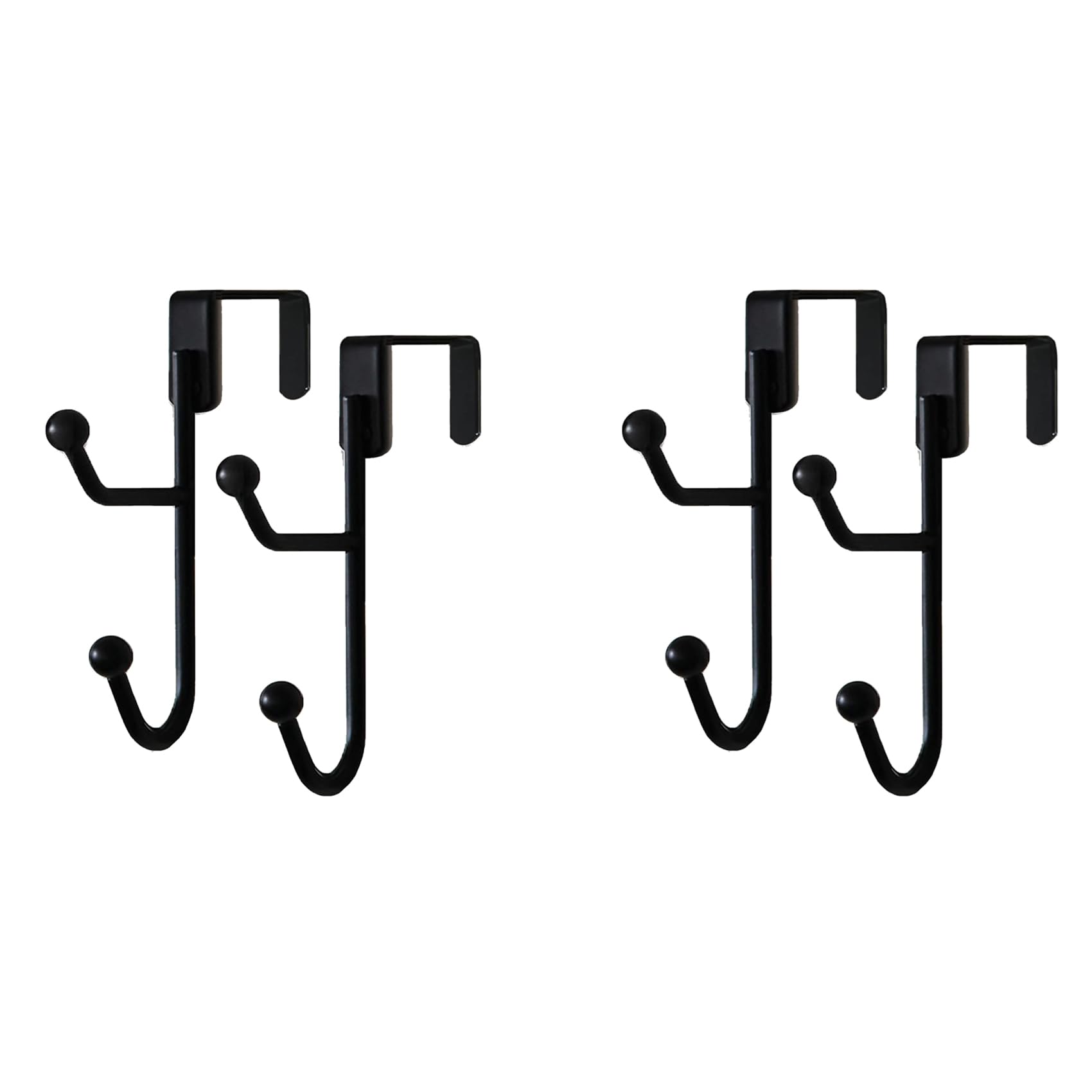 Hndhbfgrt Black 4 Pack Over The Door Hooks Hanger, Sturdy Metal Double Hook Hanger For Hanging Coats, Hats, Robes, Towels,